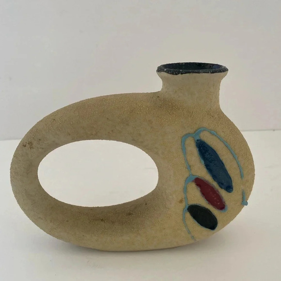 Sand Textured Torus Vase | Ceramic Donut Vase | Mid Century Modern Ikebana Vase - Picture 1 of 5